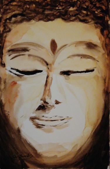 Pintura intitulada "Buda em Samadi" por João Bernardo, Obras de arte originais, Aquarela