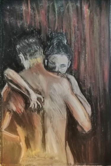 Drawing titled "Os Amantes" by João Bernardo, Original Artwork, Pastel