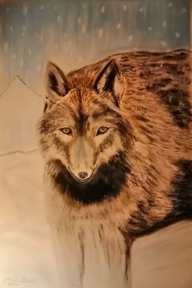 Drawing titled "Lobo Solitário" by João Bernardo, Original Artwork, Pastel