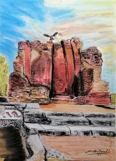 Desenho intitulada "Ruinas de Milreu -…" por João Bernardo, Obras de arte originais, Pastel