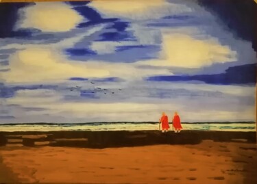 Malarstwo zatytułowany „Monges na praia” autorstwa João Bernardo, Oryginalna praca, Akryl