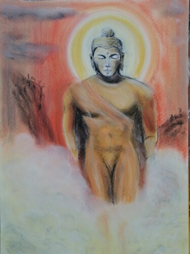 Peinture intitulée "Buda na bruma" par João Bernardo, Œuvre d'art originale, Pastel