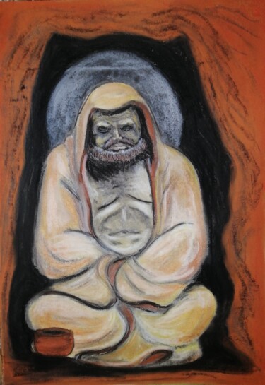 Peinture intitulée "Bodhidharma" par João Bernardo, Œuvre d'art originale, Pastel