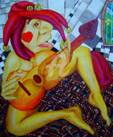 Schilderij getiteld "O Cantador" door Escobar, Origineel Kunstwerk, Acryl