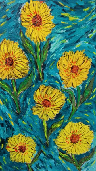 Картина под названием "sunflowers with tur…" - João Miranda, Подлинное произведение искусства, Масло