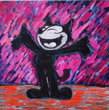 Painting titled "Felix the Cat" by João Miranda, Original Artwork, Oil