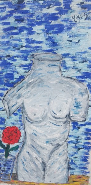 Картина под названием "Female bust with ro…" - João Miranda, Подлинное произведение искусства, Масло