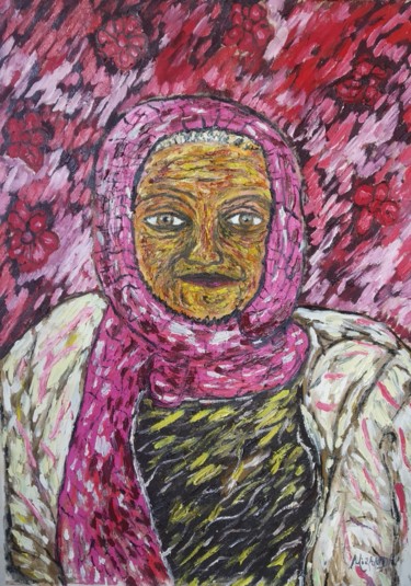 Картина под названием "lady with scarf" - João Miranda, Подлинное произведение искусства, Масло