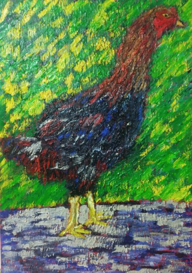 Painting titled "The rooster" by João Miranda, Original Artwork, Oil