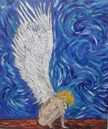 Painting titled "the shamed angel be…" by João Miranda, Original Artwork, Oil