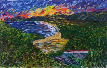 Pittura intitolato "Sunset in barra do…" da João Miranda, Opera d'arte originale, Olio