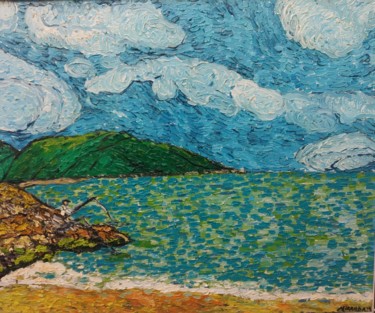Painting titled "Day of fishing" by João Miranda, Original Artwork, Oil