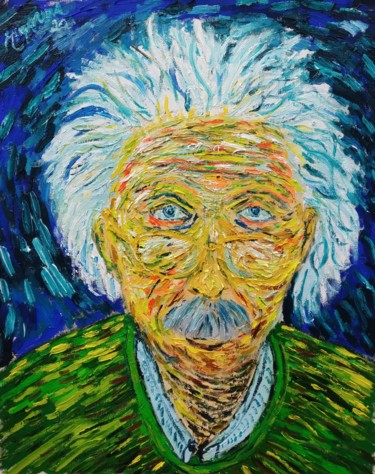 Pintura intitulada "Albert Einstein" por João Miranda, Obras de arte originais, Óleo