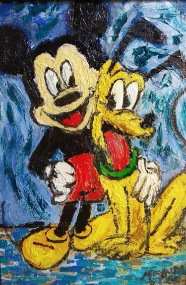 "Mickey and Pluto" başlıklı Tablo João Miranda tarafından, Orijinal sanat, Petrol
