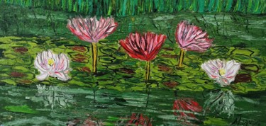 Painting titled "water lilies in blo…" by João Miranda, Original Artwork, Oil