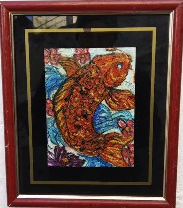 Картина под названием "Orange koi Fish" - João Miranda, Подлинное произведение искусства, Масло