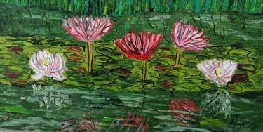 Painting titled "Water Lilies" by João Miranda, Original Artwork, Oil