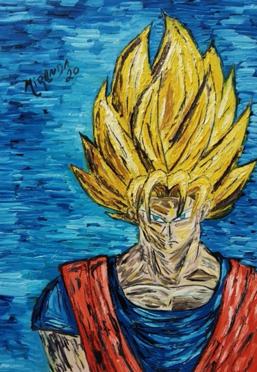 Peinture intitulée "Goku super Sayajin" par João Miranda, Œuvre d'art originale, Huile