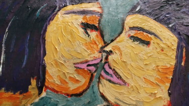Painting titled "The kiss" by João Miranda, Original Artwork, Oil