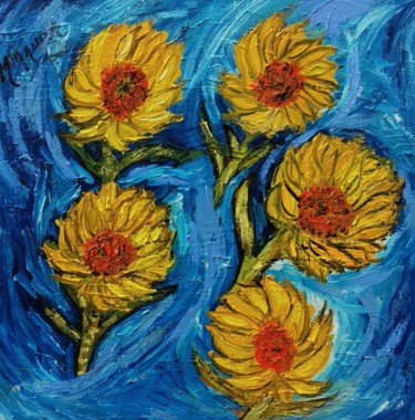 Painting titled "Sunflowers with bac…" by João Miranda, Original Artwork, Oil