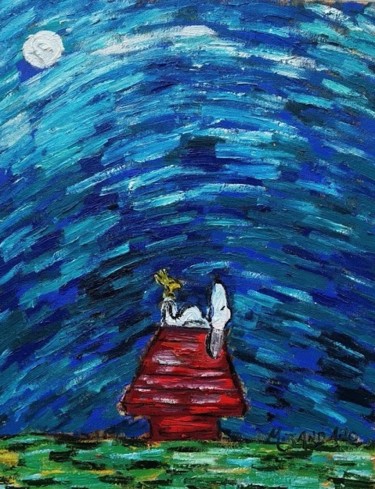Painting titled "snoopy and wooodsto…" by João Miranda, Original Artwork, Oil