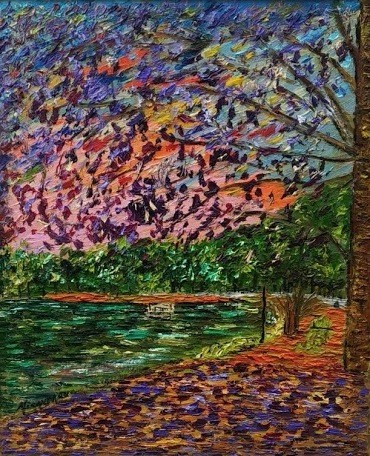 Malerei mit dem Titel "Purple Ipe" von João Miranda, Original-Kunstwerk, Öl