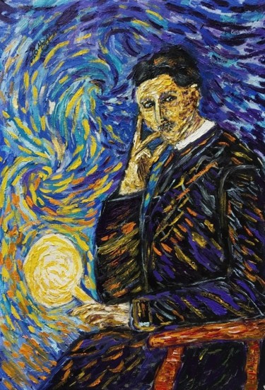 Ζωγραφική με τίτλο "Nikola Tesla" από João Miranda, Αυθεντικά έργα τέχνης, Λάδι