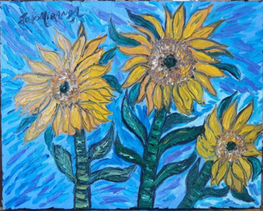 Peinture intitulée "Sunflowers with vio…" par João Miranda, Œuvre d'art originale, Huile