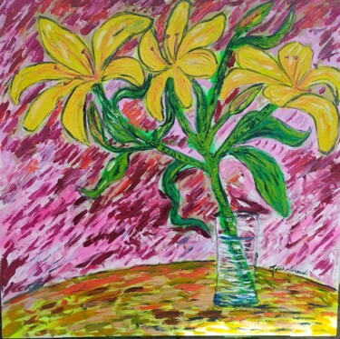 Pintura titulada "Yellow lilies in a…" por João Miranda, Obra de arte original, Oleo