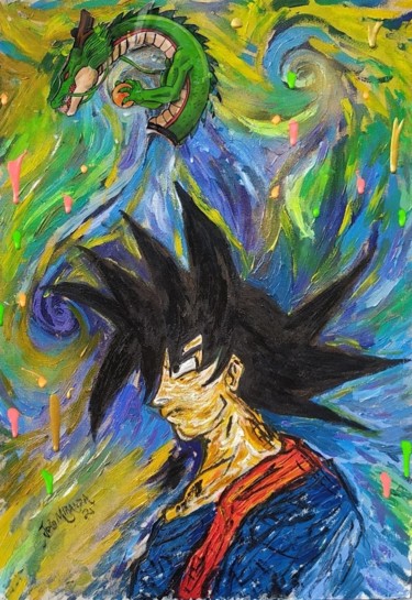 Pittura intitolato "Dragon Ball Goku" da João Miranda, Opera d'arte originale, Olio