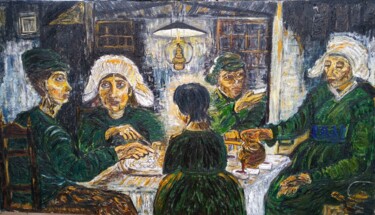 Painting titled "The Potato Eaters" by João Miranda, Original Artwork, Oil