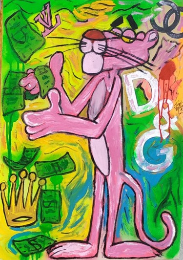 Ζωγραφική με τίτλο "Pink Panter have mo…" από João Miranda, Αυθεντικά έργα τέχνης, Λάδι