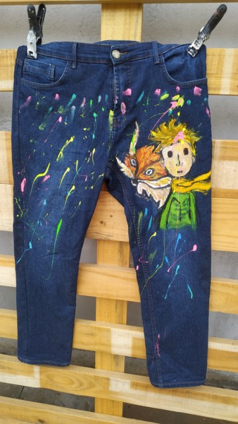 the little prince on jeans Design intitulée "the little prince o…" par João Miranda, Œuvre d'art originale, Vêtements