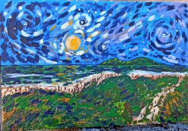 Painting titled "Night in the beach" by João Miranda, Original Artwork, Acrylic