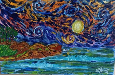 Painting titled "Night Beach" by João Miranda, Original Artwork, Acrylic