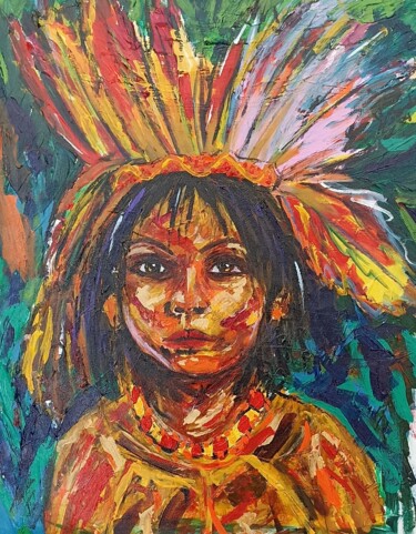 Pintura intitulada "Amazonian child" por João Miranda, Obras de arte originais, Acrílico