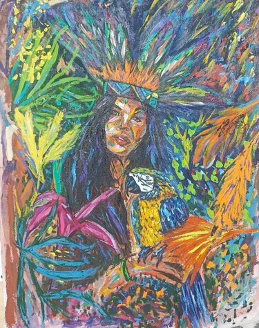Pintura titulada "Amazonian woman" por João Miranda, Obra de arte original, Acrílico
