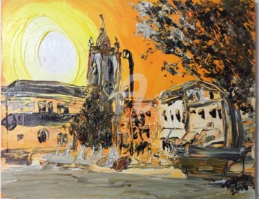 Pintura intitulada "Por de sol na vila" por João Paulo Morgado, Obras de arte originais, Acrílico