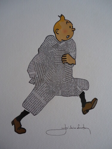 "Tintin on newspaper" başlıklı Kolaj João Videira Santos tarafından, Orijinal sanat, Kolaj