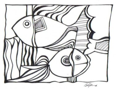 Drawing titled "desenho,peixes,p2" by João Beja, Original Artwork