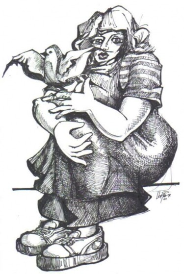 Desenho intitulada "desenho,menina,m1" por João Beja, Obras de arte originais