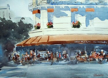 Painting titled "Afternoon in Paris" by Joaquim Pancho, Original Artwork, Watercolor