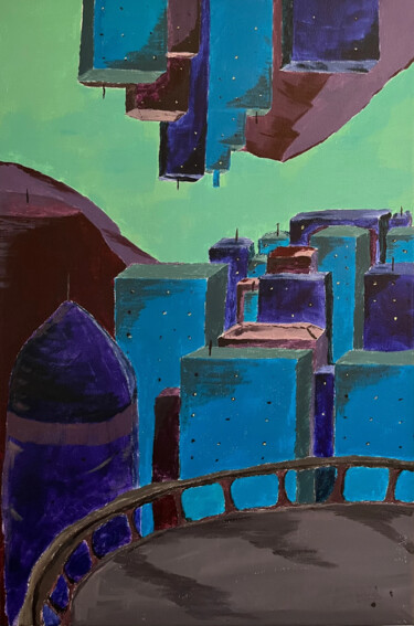 제목이 "Utopian city #4"인 미술작품 Joaquin로, 원작, 아크릴 나무 들것 프레임에 장착됨