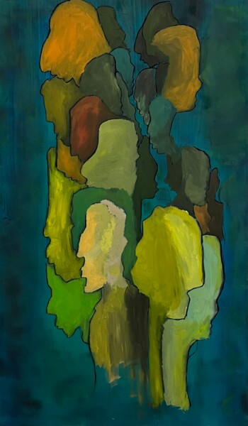 Картина под названием "Alone in the crowd" - Joaquin, Подлинное произведение искусства, Акрил Установлен на Деревянная панель