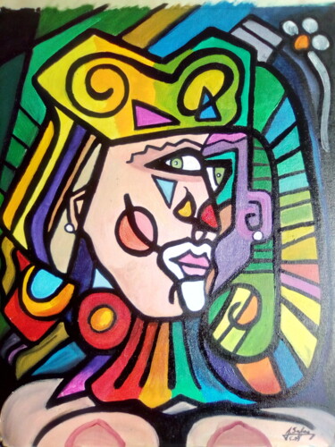 Painting titled "sad clown girl" by Joaquín A. Sales, Original Artwork, Oil Mounted on Wood Stretcher frame