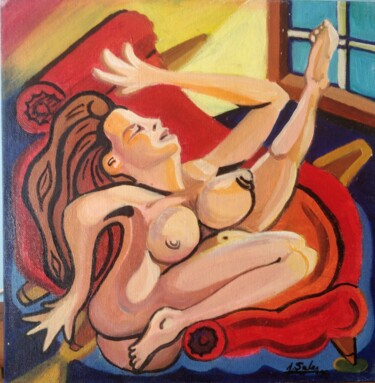 Painting titled "Nude in the chaise…" by Joaquín A. Sales, Original Artwork, Oil