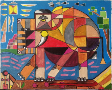 Painting titled "Last elephant on Ea…" by Joaquín A. Sales, Original Artwork, Acrylic