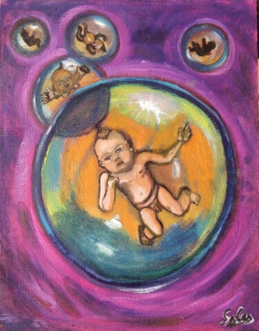 Картина под названием "The bubble boy" - Joaquín A. Sales, Подлинное произведение искусства, Масло