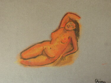 Disegno intitolato "Orange femme nu" da Joaquín A. Sales, Opera d'arte originale, Pastello