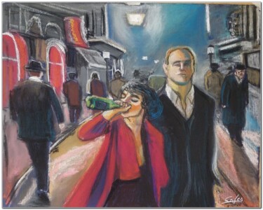 Malerei mit dem Titel "Promenade at the to…" von Joaquín A. Sales, Original-Kunstwerk, Pastell Auf Holzplatte montiert
